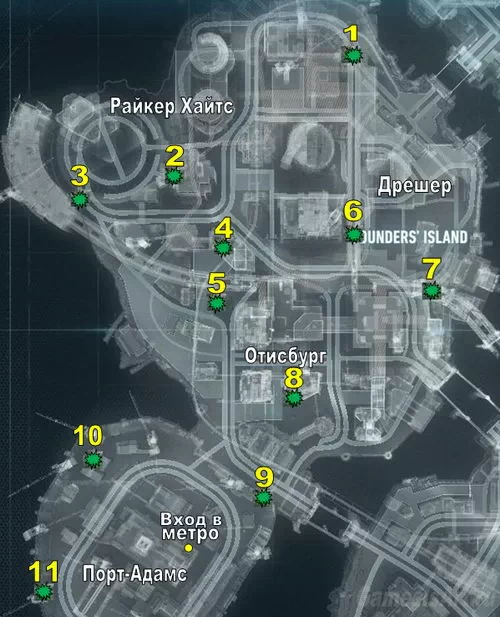 Batman Arkham Knight. Остров Основателей. Расположение разрушаемых объектов Batman Arkham Knight