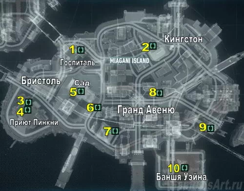 Batman Arkham Knight. Остров Миагани. Расположение загадок Batman Arkham Knight