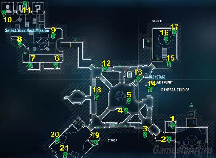 Batman Arkham Knight. Панесса Студиос. Расположение трофеев Batman Arkham Knight