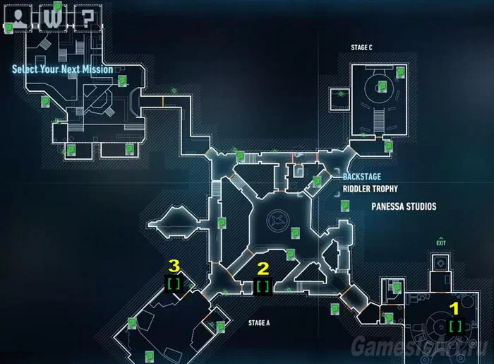 Batman Arkham Knight. Панесса Студиос. Расположение загадок Batman Arkham Knight