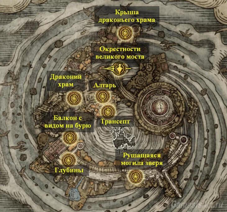 Elden Ring. Карта: Сокрушенный Фарум Азула Elden Ring. Карта: Сокрушенный Фарум Азула